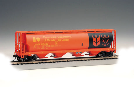 Canadian Cylindrical 4-Bay Grain Hopper - Ready to Run - Silver Series(R) -- Government of Canada #2 CPWX (Orange, black, yellow)-2