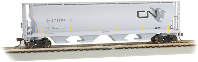 Canadian Cylindrical 4-Bay Grain Hopper - Ready to Run - Silver Series(R) -- Canadian National (gray, North America Logo)
