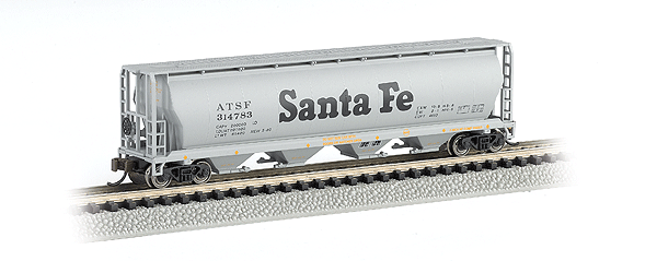 Canadian Cylindrical 4-Bay Grain Hopper - Ready to Run - Silver Series(R) -- Atchison, Topeka & Santa Fe (gray, black; Billboard Lettering)-1