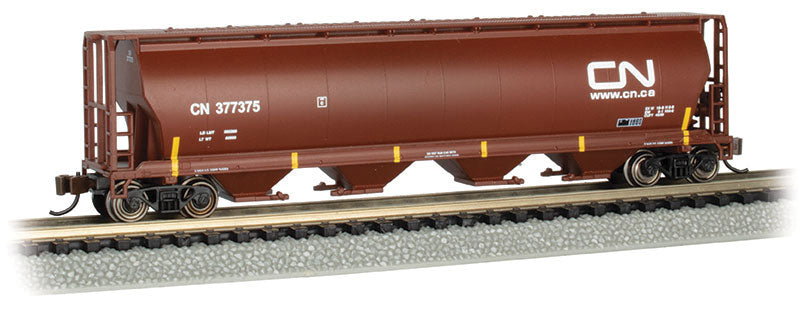 Canadian Cylindrical 4-Bay Grain Hopper - Ready to Run - Silver Series(R) -- Canadian National #377375 (Boxcar Red)