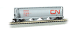 Canadian Cylindrical 4-Bay Grain Hopper - Ready to Run - Silver Series(R) -- Canadian National (gray, red; Large Noodle Logo)-1