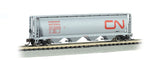 Canadian Cylindrical 4-Bay Grain Hopper - Ready to Run - Silver Series(R) -- Canadian National (gray, red; Large Noodle Logo)-2