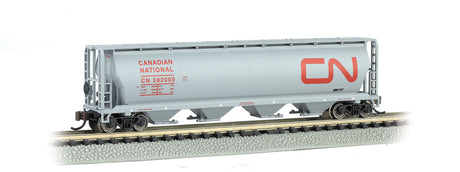 Canadian Cylindrical 4-Bay Grain Hopper - Ready to Run - Silver Series(R) -- Canadian National (gray, red; Large Noodle Logo)-2