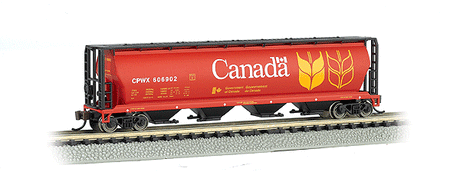 Canadian Cylindrical 4-Bay Grain Hopper - Ready to Run - Silver Series(R) -- Government of Canada CPWX (orange, black, yellow, white)-1
