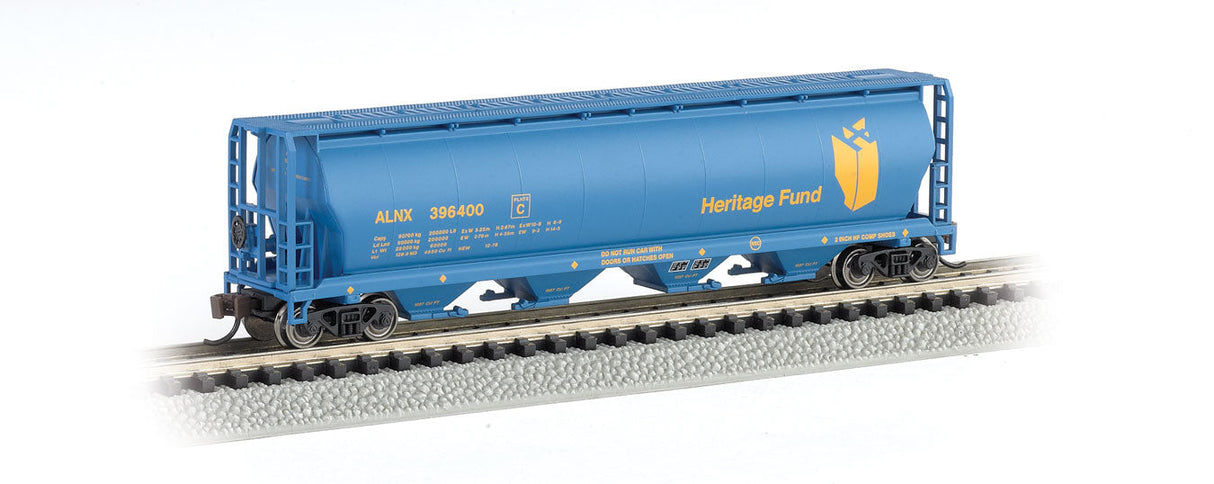 Canadian Cylindrical 4-Bay Grain Hopper - Ready to Run - Silver Series(R) -- Alberta Heritage Fund ALNX (blue, yellow)-2