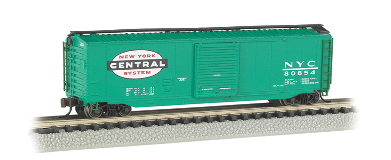 50' Sliding-Door Boxcar w/Roofwalk - Ready to Run -- New York Central #50854 (Jade Green, Large Logo)-1