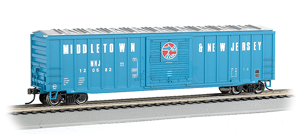 ACF 50'6" Outside-Braced Sliding-Door Boxcar - Ready to Run - Silver Series -- Middletown & New Jersey MNJ (Blue, silver)-1