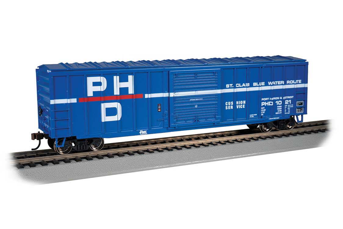 ACF 50'6" Outside-Braced Sliding-Door Boxcar - Ready to Run - Silver Series -- Port Huron & Detroit 1021 (blue, white, red)