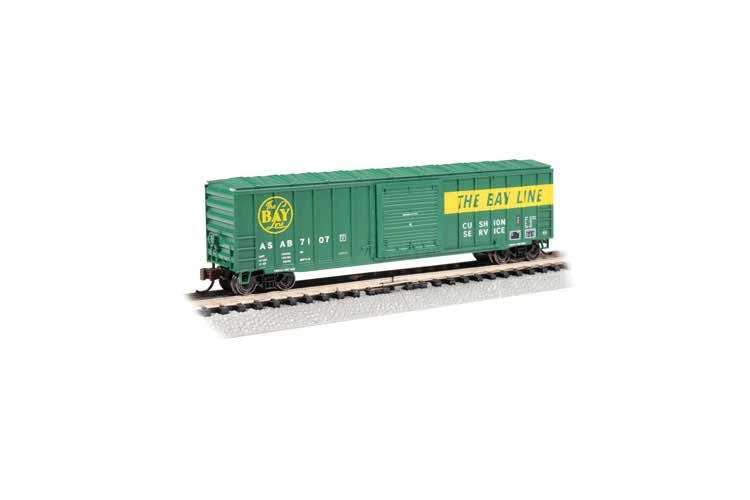 ACF 50'6" Outside-Braced Sliding-Door Boxcar - Ready to Run - Silver Series -- Atlata & St. Andrews Bay #7107 (green yellow, Bay Line Slogan)