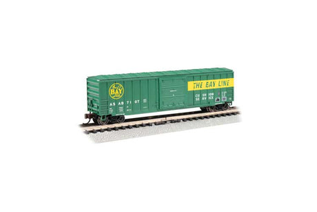 ACF 50'6" Outside-Braced Sliding-Door Boxcar - Ready to Run - Silver Series -- Atlata & St. Andrews Bay #7107 (green yellow, Bay Line Slogan)
