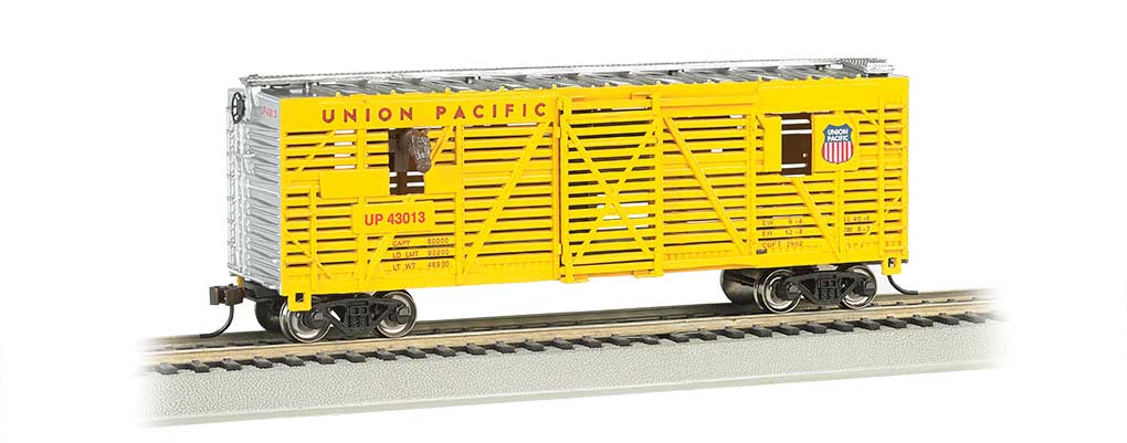 40' Animated Stock Car with Horses - Ready-to-Run -- Union Pacific #43013 (yellow, silver)