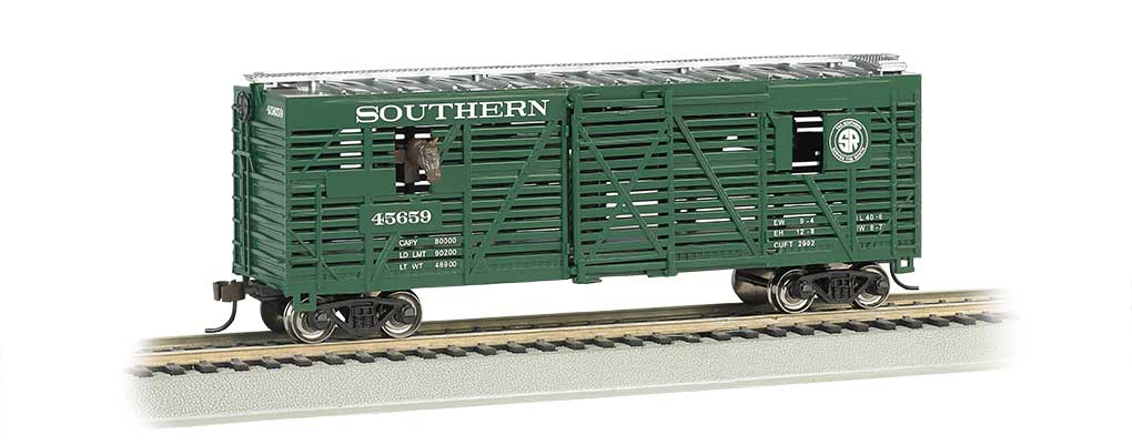 40' Animated Stock Car with Horses - Ready-to-Run -- Southern Railway #45659 (green)
