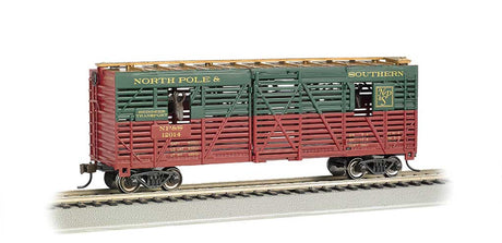 40' Animated Stock Car with Reindeer - Ready-to-Run -- North Pole & Southern #12014 (Reindeer Transport; green, red)