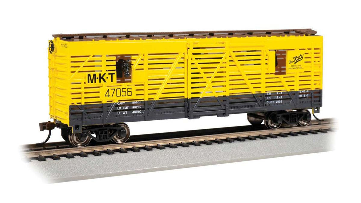 40' Animated Stock Car with Horses - Ready to Run - Silver Series(R) -- Missouri-Kansas-Texas #47056 (yellow, black)