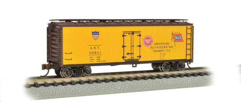 40' Wood Reefer - Ready to Run -- American Refrigerator Transit (yellow, Boxcar Red; MP, WAB & ART Logos)