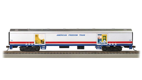 72' Exhibit (Converted Baggage) Car - Ready to Run -- American Freedom Train #102 (white, silver, red, blue)