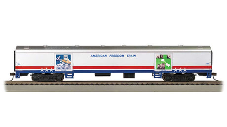 72' Exhibit (Converted Baggage) Car - Ready to Run -- American Freedom Train #104 (white, silver, red, blue)