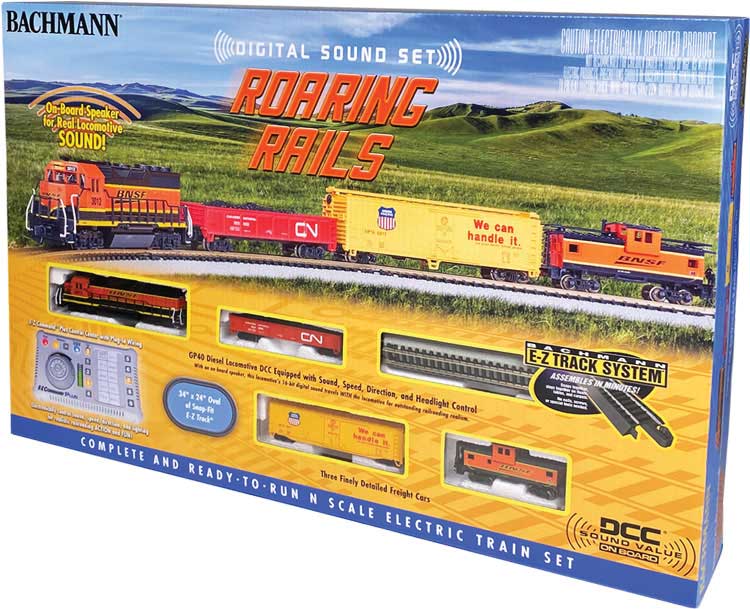 Roaring Rails Diesel Train Set - Sound and DCC -- BNSF Railway GP40, 3 Cars; E-Z Track Oval, Controller-1