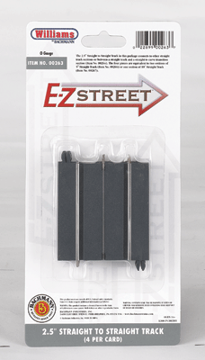 E-Z Street Track for Operating Vehicles & Trolleys -- 2-1/2"  6.2cm Straight-to-Straight Connector Track pkg(4)-1