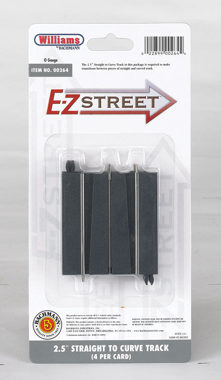 E-Z Street Track for Operating Vehicles & Trolleys -- 2-1/2"  6.2cm Straight-to-Curve Connector Track pkg(4)-2