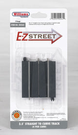 E-Z Street Track for Operating Vehicles & Trolleys -- 2-1/2"  6.2cm Straight-to-Curve Connector Track pkg(4)-2