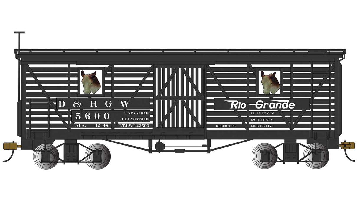 Animated Wood Stock Car with Cattle - Ready to Run -- Denver & Rio Grande Western #5600 (black, Flying Grande)