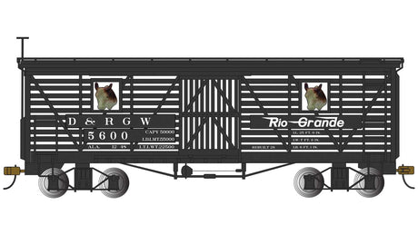 Animated Wood Stock Car with Cattle - Ready to Run -- Denver & Rio Grande Western #5600 (black, Flying Grande)