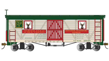 Animated Wood Stock Car with Reindeer - Ready to Run -- North Pole & Southern (Christmas, cream, green, red)