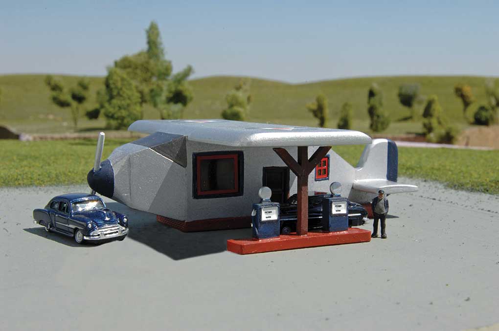 Airplane Gas Station - Roadside U.S.A. -- Assembled - 3-1/4 x 3-3/4 x 1"  8.3 x 9.5 x 2.5cm