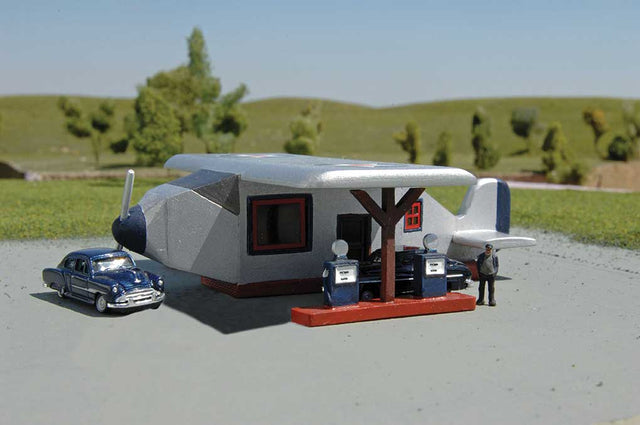 Airplane Gas Station - Roadside U.S.A. -- Assembled - 3-1/4 x 3-3/4 x 1"  8.3 x 9.5 x 2.5cm