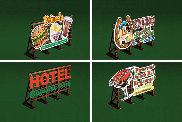 Outdoor Billboards -- Laser-Cut Wood Kit - Set of 4