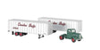 White Tractor w/2 Piggyback Van Trailers - Assembled -- Canadian Pacific (green Tractor, silver & red Trailers; Script Lettering)