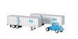 White Tractor w/2 Piggyback Van Trailers - Assembled -- Boston & Maine (blue Tractor, silver & blue Trailers, McGinnis Logo)