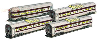Williams(TM) by Bachmann, Golden Memories(R) Alum Streamliner 4-Car Passenge -- Canadian Pacific; Includes: 3 Vista-Domes & Observation (60')-1