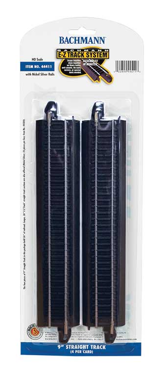 Straight Track w/Steel Rail & Black Roadbed - E-Z Track(R) -- 9"  22.9cm pkg(4)-2