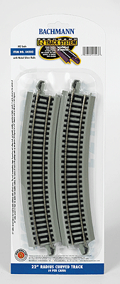 Curved Track w/ Nickel Silver Rail & Gray Roadbed - E-Z Track(R) -- 22"  55.9cm Radius pkg(4)