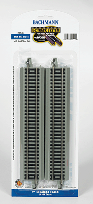 Straight Track w/Nickel Silver Rail & Gray Roadbed - E-Z Track(R) -- 9"  22.9cm pkg(4)