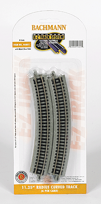 Curved Track w/Nickel Silver Rail & Gray Roadbed - E-Z Track(R) -- 11-1/4" Radius pkg(6)