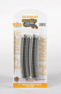Curved Track w/Nickel Silver Rail & Gray Roadbed - E-Z Track(R) -- 19" Radius pkg(6)