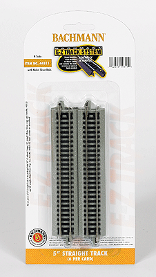 Straight Track w/Nickel Silver Rail & Gray Roadbed - E-Z Track(R) -- 5"  12.7cm pkg(6)