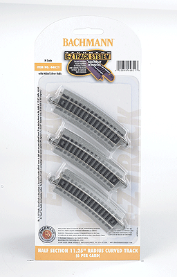 Curved Track w/Nickel Silver Rail & Gray Roadbed - E-Z Track(R) -- 11-1/4" Radius Half Section pkg(6)