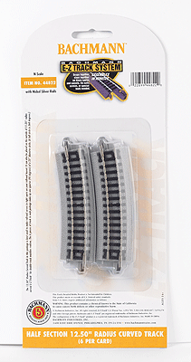 Curved Track w/Nickel Silver Rail & Gray Roadbed - E-Z Track(R) -- 12-1/2" Radius Half Section pkg(6)
