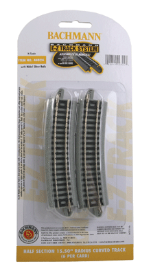 Curved Track w/Nickel Silver Rail & Gray Roadbed - E-Z Track(R) -- 15-1/2" Radius Half Section pkg(6)-1