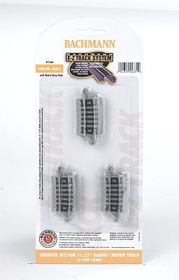 Curved Track w/Nickel Silver Rail & Gray Roadbed - E-Z Track(R) -- 11-1/4" Radius Quarter Section pkg(6)