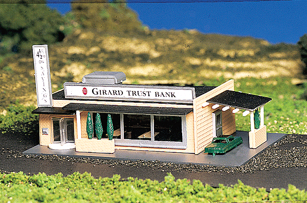 Drive-In Bank w/Figures (Assembled) -- 3 x 4-3/4" 7.7 x 12.1cm