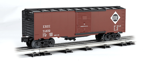 40' Steel Boxcar - 3-Rail - Ready to Run -  Williams(TM) -- Erie (Boxcar Red, black, Large Logo)