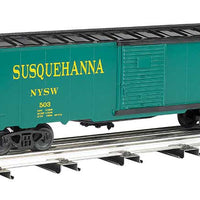40' Steel Boxcar - 3-Rail - Ready to Run -  Williams(TM) -- New York, Susquehanna & Western (green, black, yellow, Suzy Q Logo)