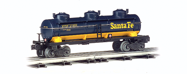 3-Dome Tank Car - 3-Rail - Ready to Run -  Williams(TM) -- Atchison, Topeka & Santa Fe (Blue, yellow)-1