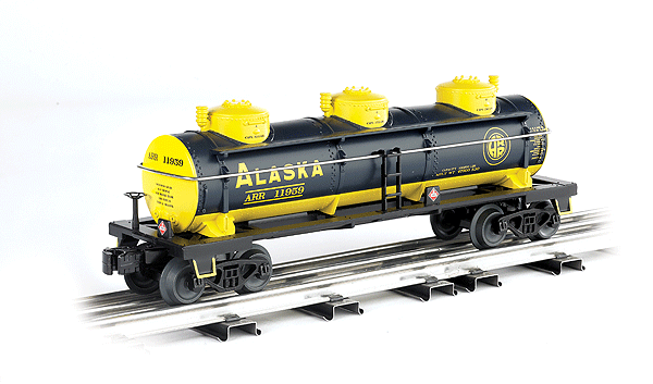 3-Dome Tank Car - 3-Rail - Ready to Run -  Williams(TM) -- Alaska Railroad (blue, yellow)