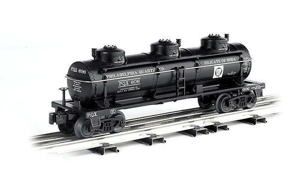 3-Dome Tank Car - 3-Rail - Ready to Run -  Williams(TM) -- Philadelphia Quartz Company PQX (black)-1